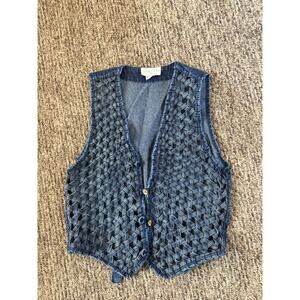 Vintage Woven Denim Vest Custom 70s/80s Wood Buttons Size A Rare Missing Top But